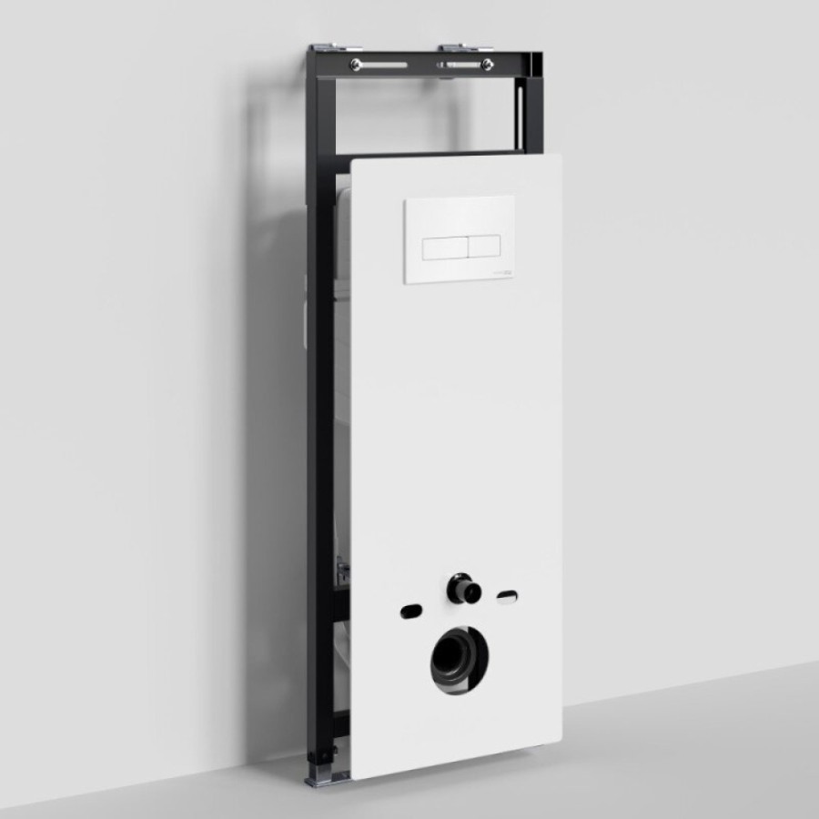 Инсталляция для унитаза WasserKraft Salm 27TLT.010.ME.WH.WH03, декоративная стеклянная панель белая, механическая кнопка смыва белая