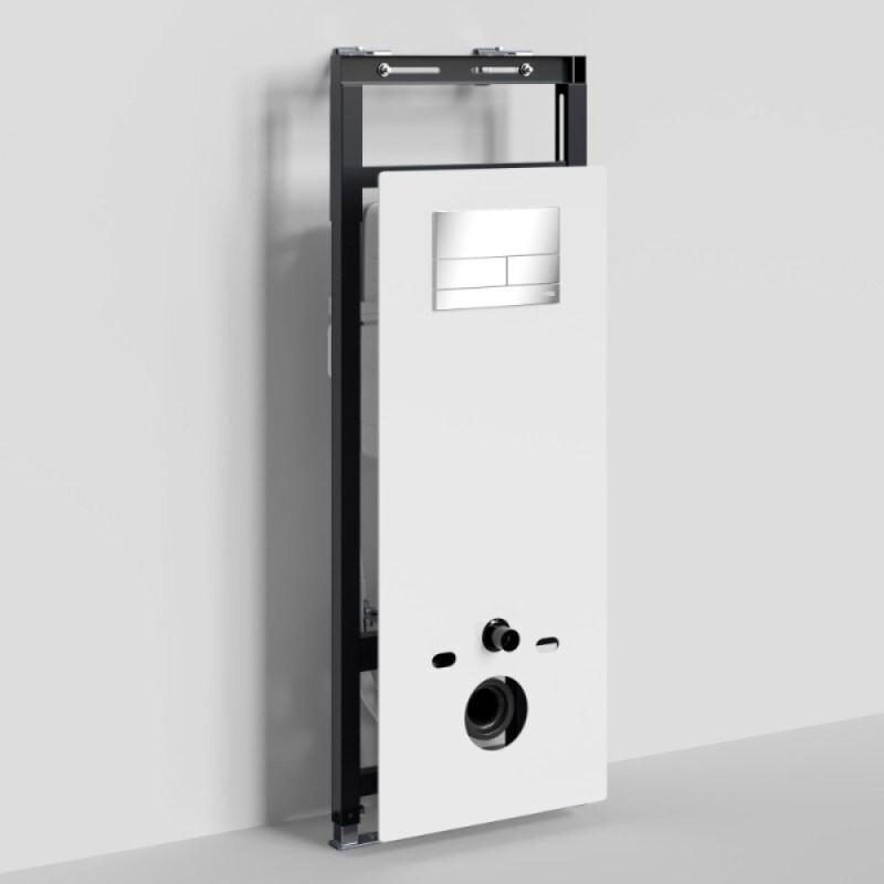 Инсталляция для унитаза WasserKraft Salm 27TLT.010.ME.WH.CH04, декоративная стеклянная панель белая, механическая кнопка смыва хром
