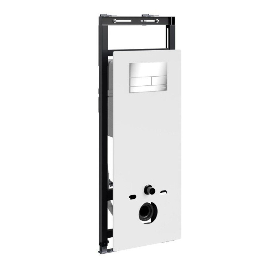 Инсталляция для унитаза WasserKraft Salm 27TLT.010.ME.WH.CH04, декоративная стеклянная панель белая, механическая кнопка смыва хром