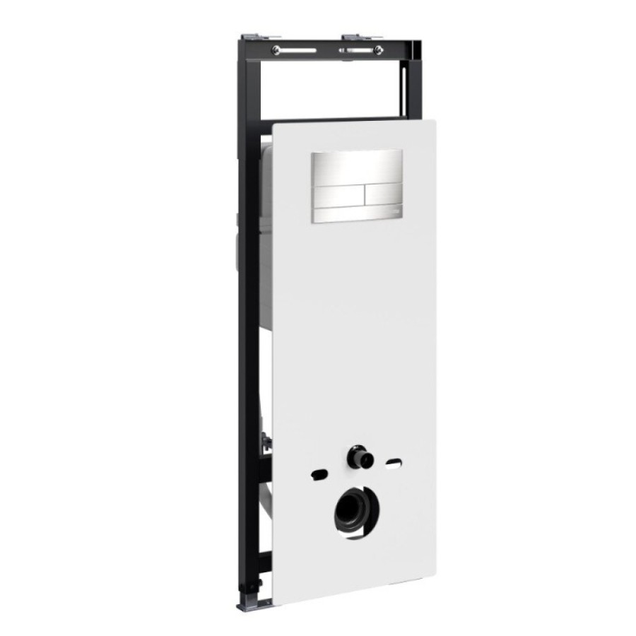 Инсталляция для унитаза WasserKraft Salm 27TLT.010.ME.WH.BN04, декоративная стеклянная панель белая, механическая кнопка смыва никель