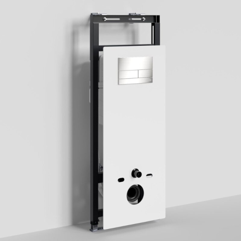 Инсталляция для унитаза WasserKraft Salm 27TLT.010.ME.WH.BN04, декоративная стеклянная панель белая, механическая кнопка смыва никель