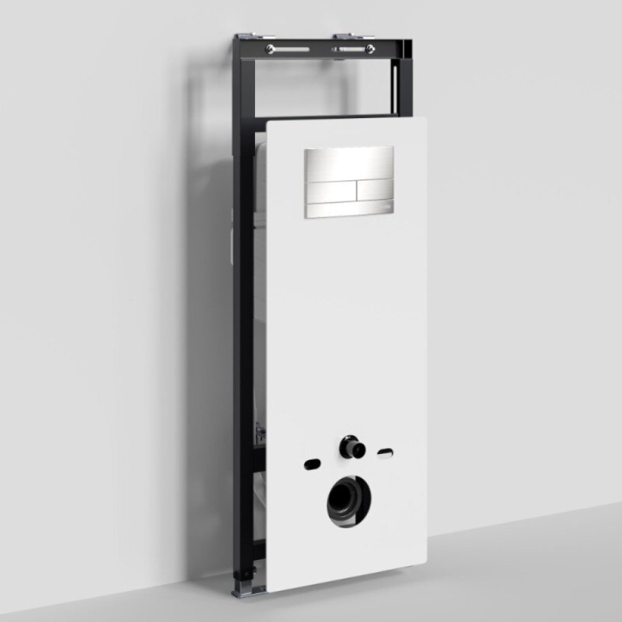 Инсталляция для унитаза WasserKraft Salm 27TLT.010.ME.WH.BN04, декоративная стеклянная панель белая, механическая кнопка смыва никель