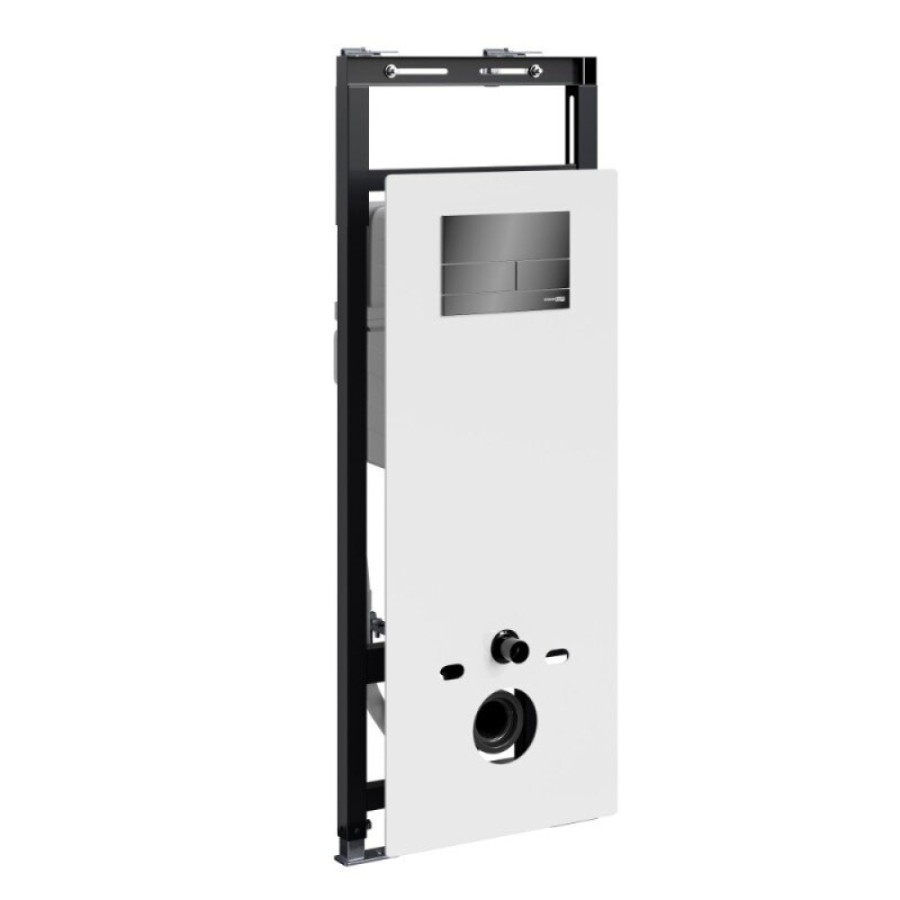 Инсталляция для унитаза WasserKraft Salm 27TLT.010.ME.WH.PB04, декоративная стеклянная панель белая, механическая кнопка смыва черная