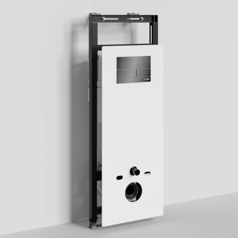 Инсталляция для унитаза WasserKraft Salm 27TLT.010.ME.WH.PB04, декоративная стеклянная панель белая, механическая кнопка смыва черная