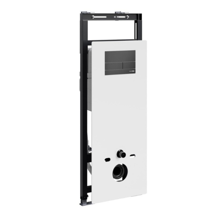Инсталляция для унитаза WasserKraft Salm 27TLT.010.ME.WH.MB04, декоративная стеклянная панель белая, механическая кнопка смыва черная матовая