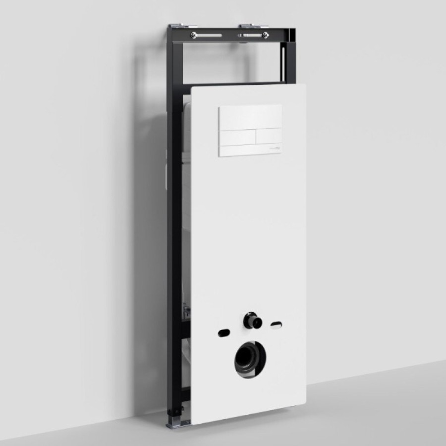 Инсталляция для унитаза WasserKraft Salm 27TLT.010.ME.WH.WH04, декоративная стеклянная панель белая, механическая кнопка смыва белая