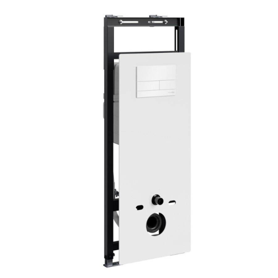 Инсталляция для унитаза WasserKraft Salm 27TLT.010.ME.WH.WH04, декоративная стеклянная панель белая, механическая кнопка смыва белая