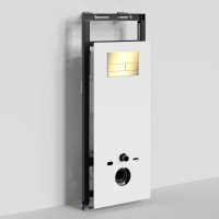 Инсталляция для унитаза WasserKraft Salm 27TLT.010.ME.WH.PG04, декоративная стеклянная панель белая, механическая кнопка смыва золото глянцевое