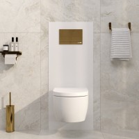 Инсталляция для унитаза WasserKraft Salm 27TLT.010.ME.WH.PG04, декоративная стеклянная панель белая, механическая кнопка смыва золото глянцевое