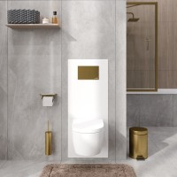 Инсталляция для унитаза WasserKraft Salm 27TLT.010.ME.WH.MG04, декоративная стеклянная панель белая, механическая кнопка смыва золото матовое