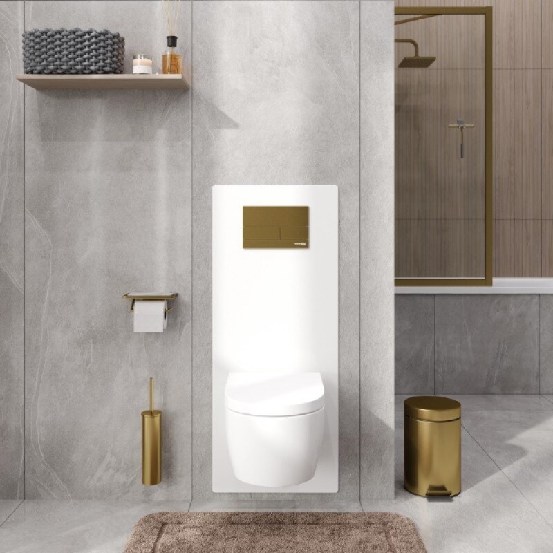 Инсталляция для унитаза WasserKraft Salm 27TLT.010.ME.WH.MG04, декоративная стеклянная панель белая, механическая кнопка смыва золото матовое