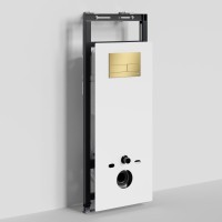 Инсталляция для унитаза WasserKraft Salm 27TLT.010.ME.WH.MG04, декоративная стеклянная панель белая, механическая кнопка смыва золото матовое