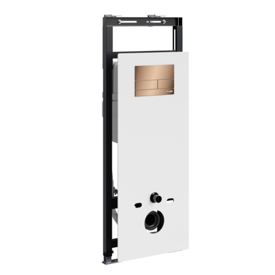 Инсталляция для унитаза WasserKraft Salm 27TLT.010.ME.WH.RG04, декоративная стеклянная панель белая, механическая кнопка смыва золото розовое