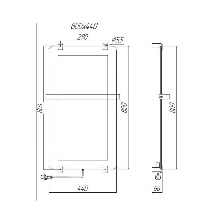 Полотенцесушитель электрический Allen Brau Infinity 00288917, ширина 44 см, высота 80 см, рейлинг, крепление, зеркальное стекло/серебро браш