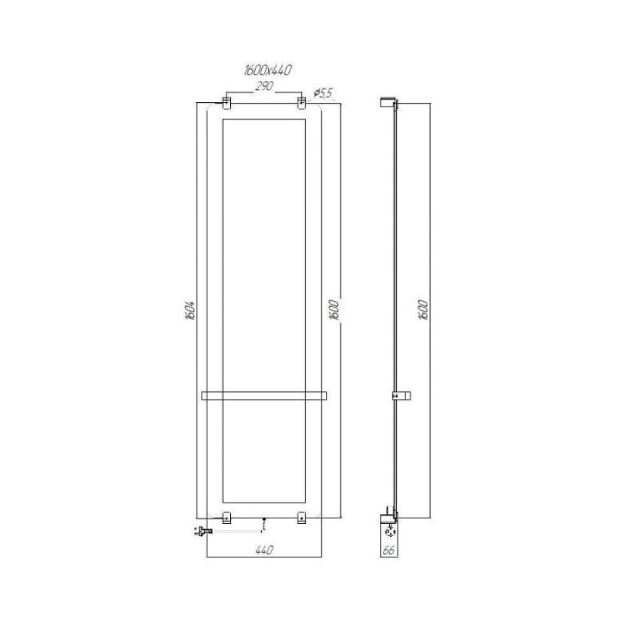 Полотенцесушитель электрический Allen Brau Infinity 00288922, ширина 44 см, высота 160 см, рейлинг, крепление, зеркальное стекло/серебро браш