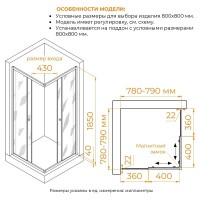 Душевой уголок RGW Dolphin TN-205-J, 80 х 80 см, квадратный, стекло рифленое, профиль хром, 28912588-101