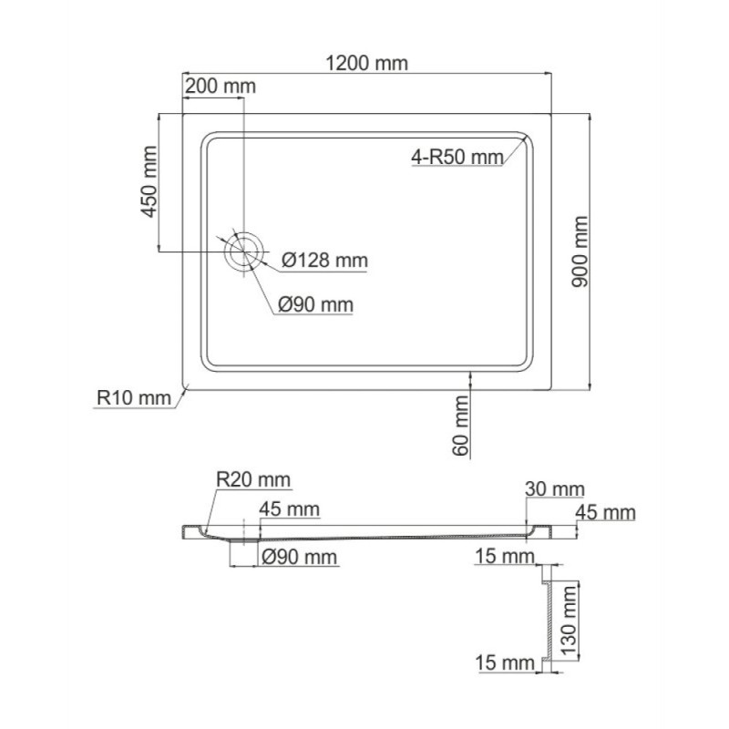 Душевой поддон WasserKRAFT Amper 29T07, прямоугольный, 120 x 90 см, акрил 5мм, белый