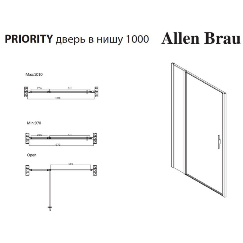 Душевая дверь Allen Brau Priority, 3.31029.BA, 100 см, стекло прозрачное, профиль серебро брашированное