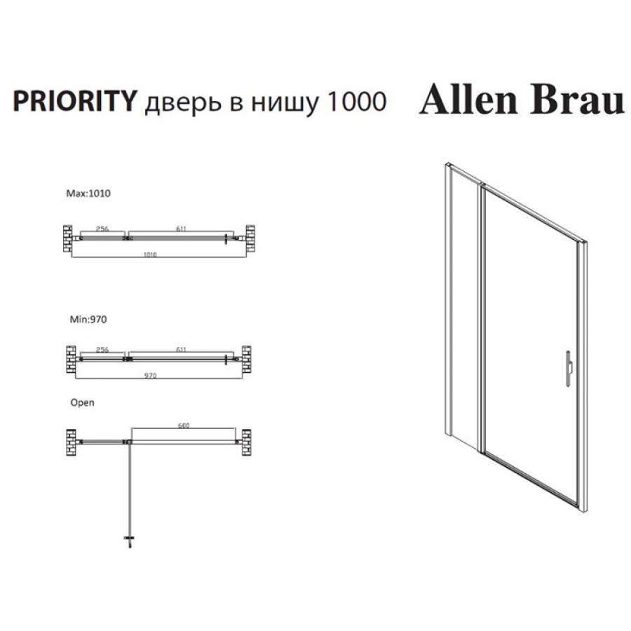 Душевая дверь Allen Brau Priority, 3.31029.BA, 100 см, стекло прозрачное, профиль серебро брашированное