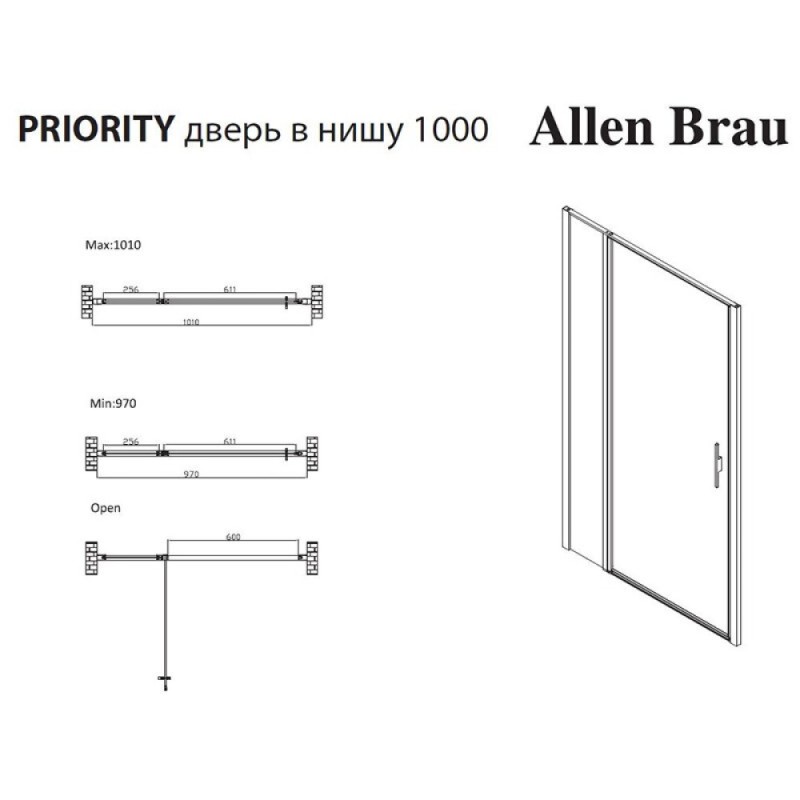 Душевая дверь Allen Brau Priority, 3.31030.BBA, 100 см, стекло прозрачное, профиль черный браш