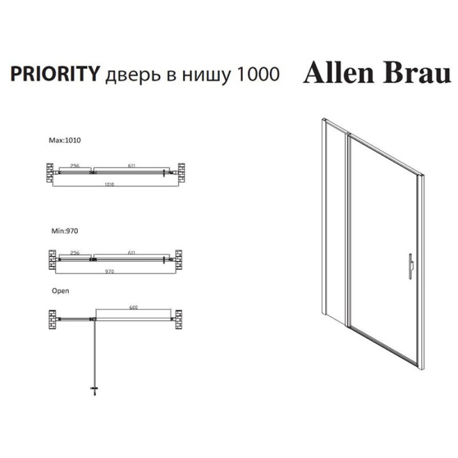 Душевая дверь Allen Brau Priority, 3.31030.BBA, 100 см, стекло прозрачное, профиль черный браш