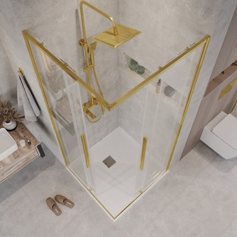 Душевой уголок Grossman Galaxy 300.K33.01.1090.32.00, 100 х 90 см, стекло прозрачное, профиль золото сатин