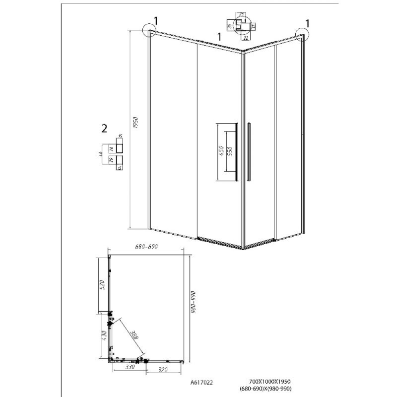Душевой уголок Grossman Galaxy 300.K33.01.70R10L.10.02, 70 х 100 см, стекло шиншилла, профиль хром, левый