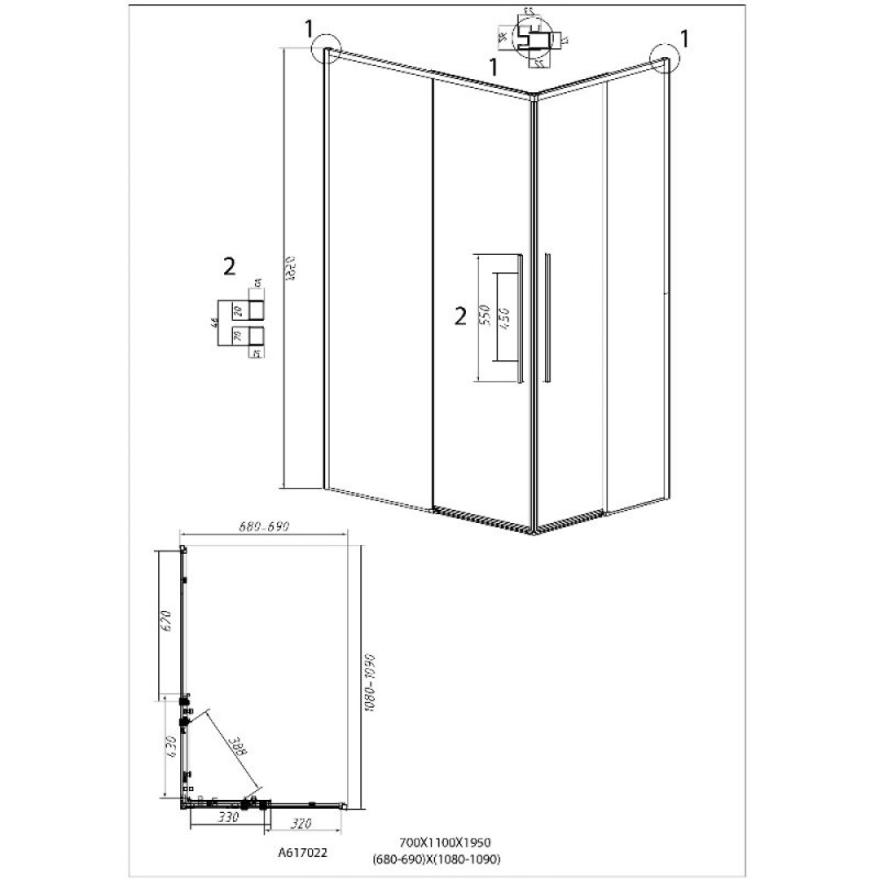 Душевой уголок Grossman Galaxy 300.K33.01.70R11L.10.02, 70 х 110 см, стекло шиншилла, профиль хром, левый