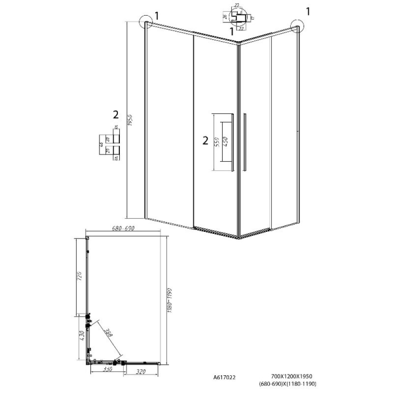 Душевой уголок Grossman Galaxy 300.K33.01.70R12L.21.02, 70 х 120 см, стекло шиншилла, профиль черный матовый, левый
