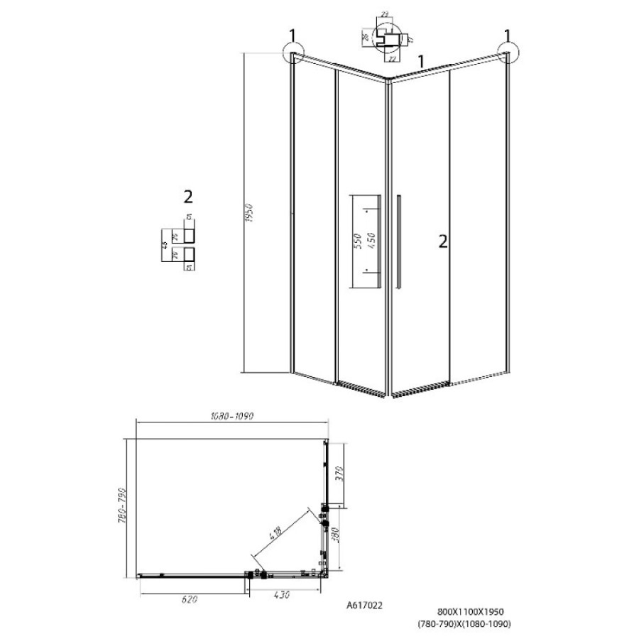 Душевой уголок Grossman Galaxy 300.K33.01.80R11L.10.02, 80 х 110 см, стекло шиншилла, профиль хром, левый
