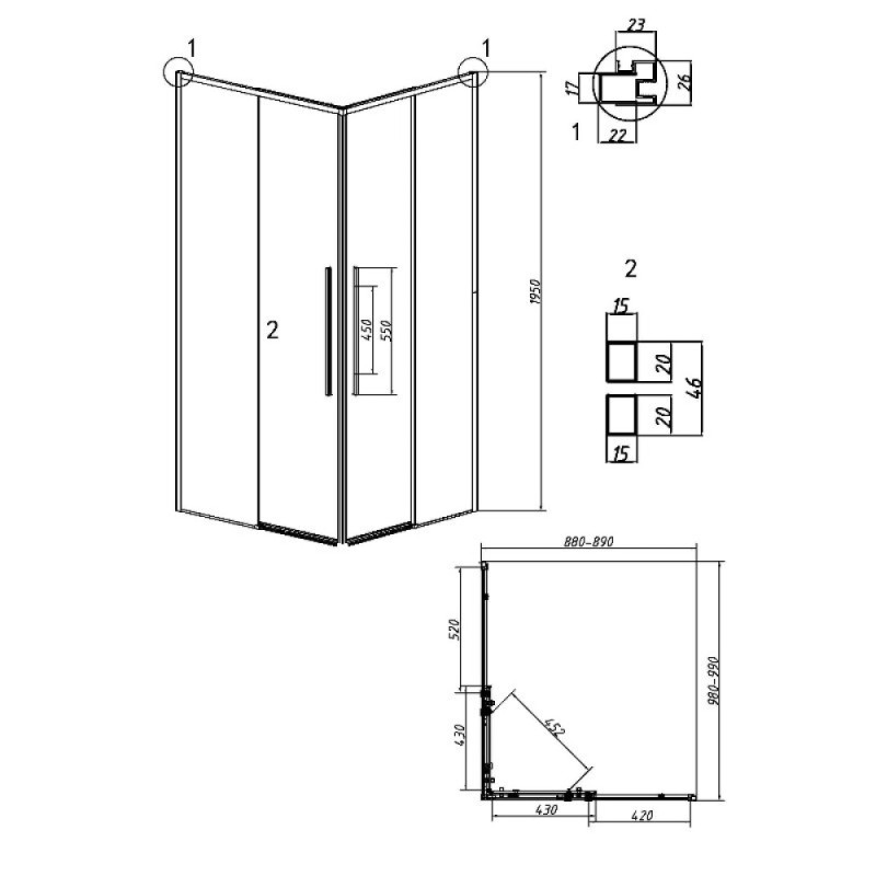 Душевой уголок Grossman Galaxy 300.K33.01.90R10L.21.02, 90 х 100 см, стекло шиншилла, профиль черный матовый, левый