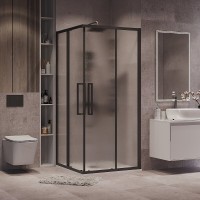 Душевой уголок Grossman Cosmo 300.K33.02.1010.21.02, 100 х 100 см, стекло шиншилла, профиль черный матовый