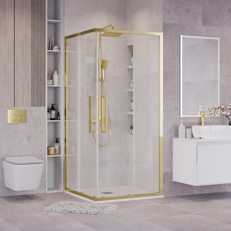 Душевой уголок Grossman Cosmo 300.K33.02.1010.32.00, 100 х 100 см, стекло прозрачное, профиль золото сатин