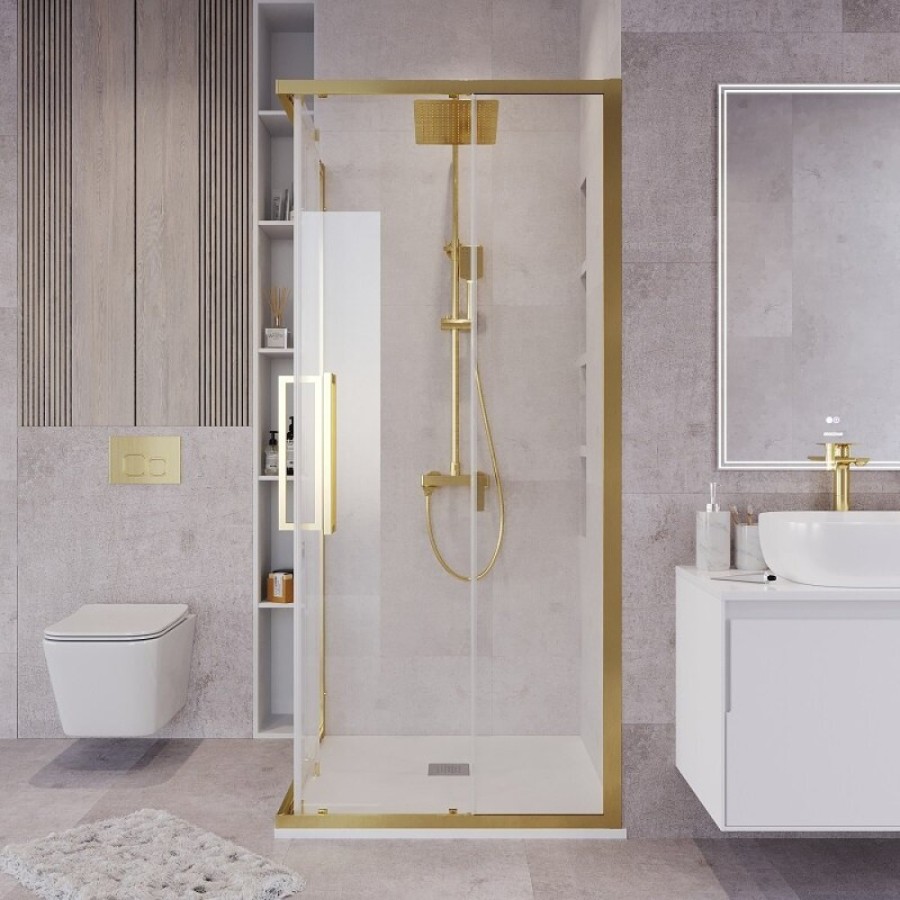 Душевой уголок Grossman Cosmo 300.K33.02.1010.32.00, 100 х 100 см, стекло прозрачное, профиль золото сатин