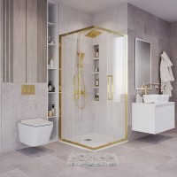 Душевой уголок Grossman Cosmo 300.K33.02.1010.32.00, 100 х 100 см, стекло прозрачное, профиль золото сатин