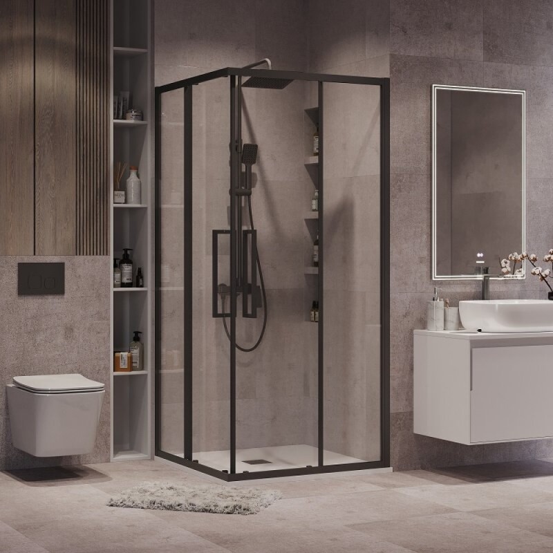 Душевой уголок Grossman Cosmo 300.K33.02.8080.21.00, 80 х 80 см, стекло прозрачное, профиль черный матовый