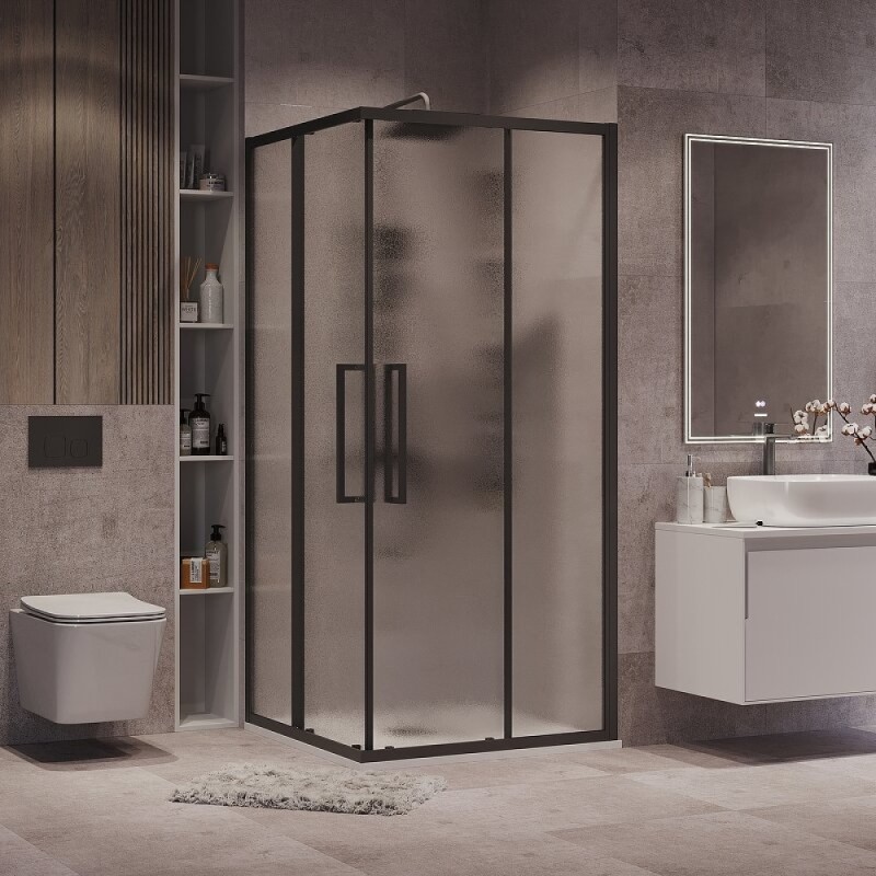 Душевой уголок Grossman Cosmo 300.K33.02.8080.21.02, 80 х 80 см, стекло шиншилла, профиль черный матовый