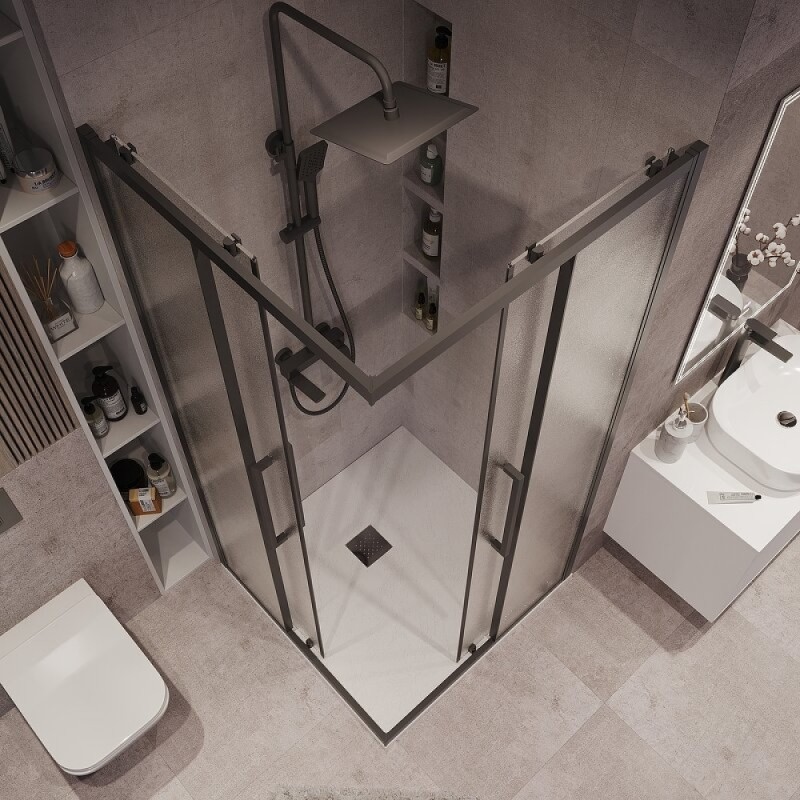 Душевой уголок Grossman Cosmo 300.K33.02.8080.21.02, 80 х 80 см, стекло шиншилла, профиль черный матовый