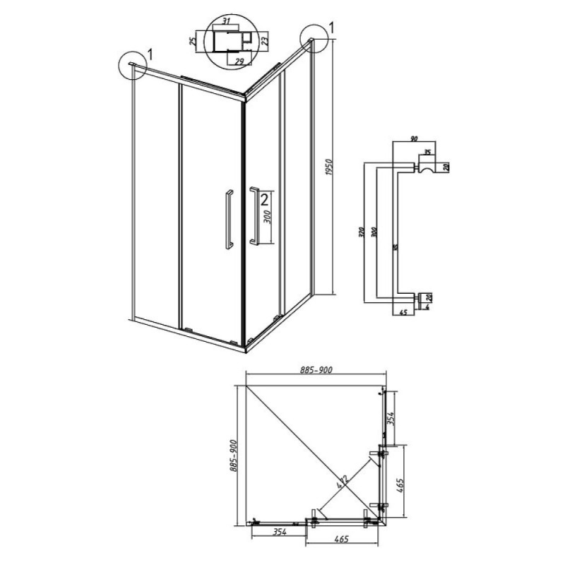 Душевой уголок Grossman Cosmo 300.K33.02.9090.21.00, 90 х 90 см, стекло прозрачное, профиль черный матовый