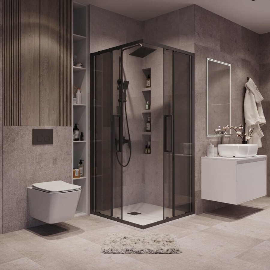 Душевой уголок Grossman Cosmo 300.K33.02.9090.21.10, 90 х 90 см, стекло тонированное, профиль черный матовый