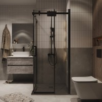 Душевой уголок Grossman Classic 300.K33.04.8080.21.00, 80 х 80 см, стекло прозрачное, профиль черный матовый