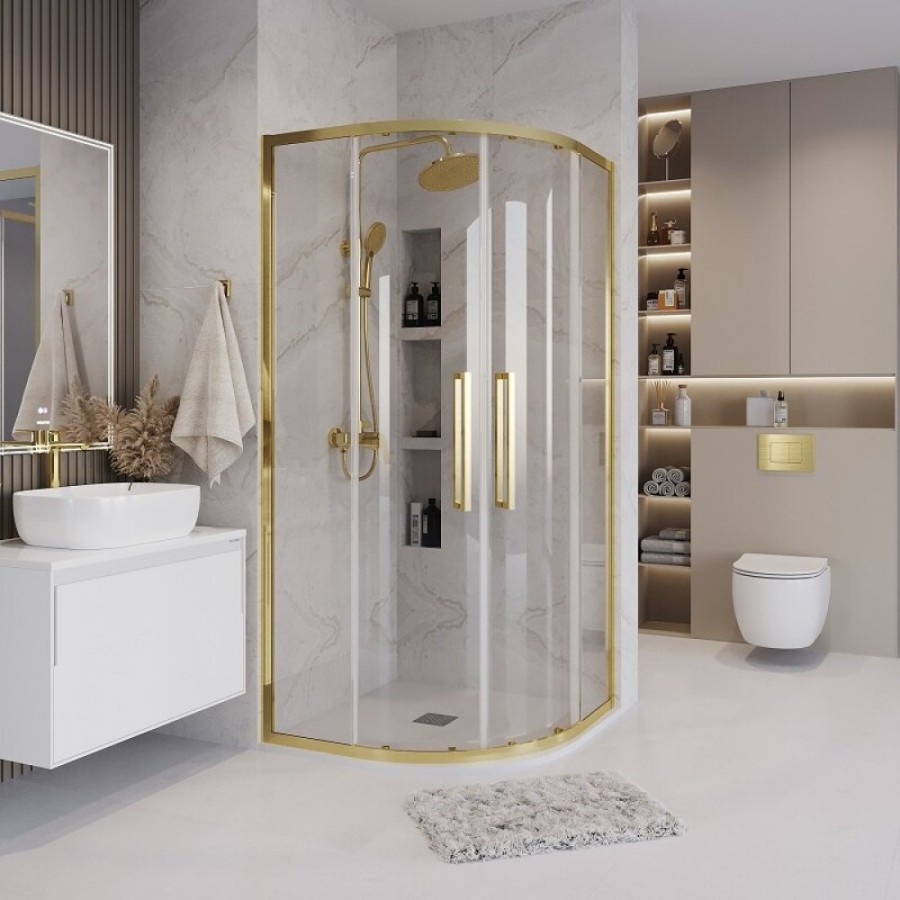 Душевой уголок Grossman Cosmo 301.K33.02.9090.32.00, 90 х 90 см, стекло прозрачное, профиль золото сатин