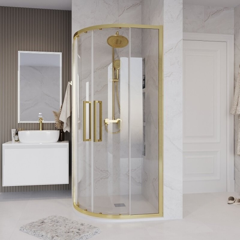 Душевой уголок Grossman Cosmo 301.K33.02.9090.32.00, 90 х 90 см, стекло прозрачное, профиль золото сатин