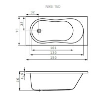 Ванна акриловая прямоугольная Cersanit Nike 150 x 70 см, 301027, белая