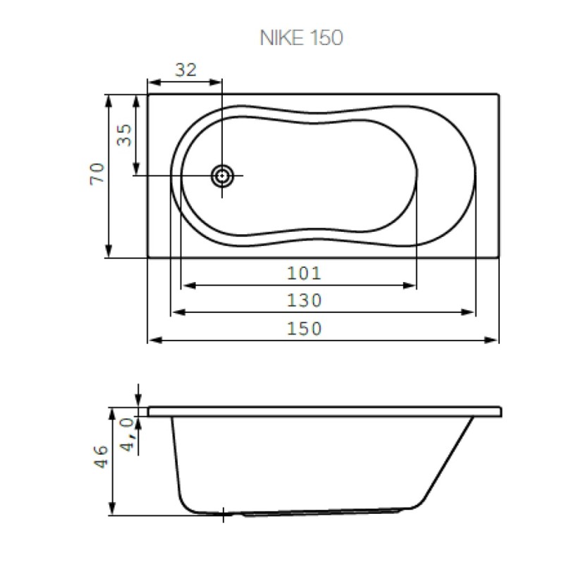 Ванна акриловая прямоугольная Cersanit Nike 150 x 70 см, 301027, белая