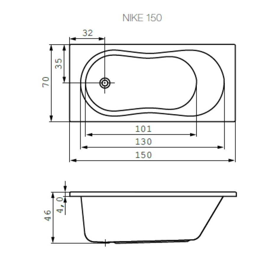 Ванна акриловая прямоугольная Cersanit Nike 150 x 70 см, 301027, белая