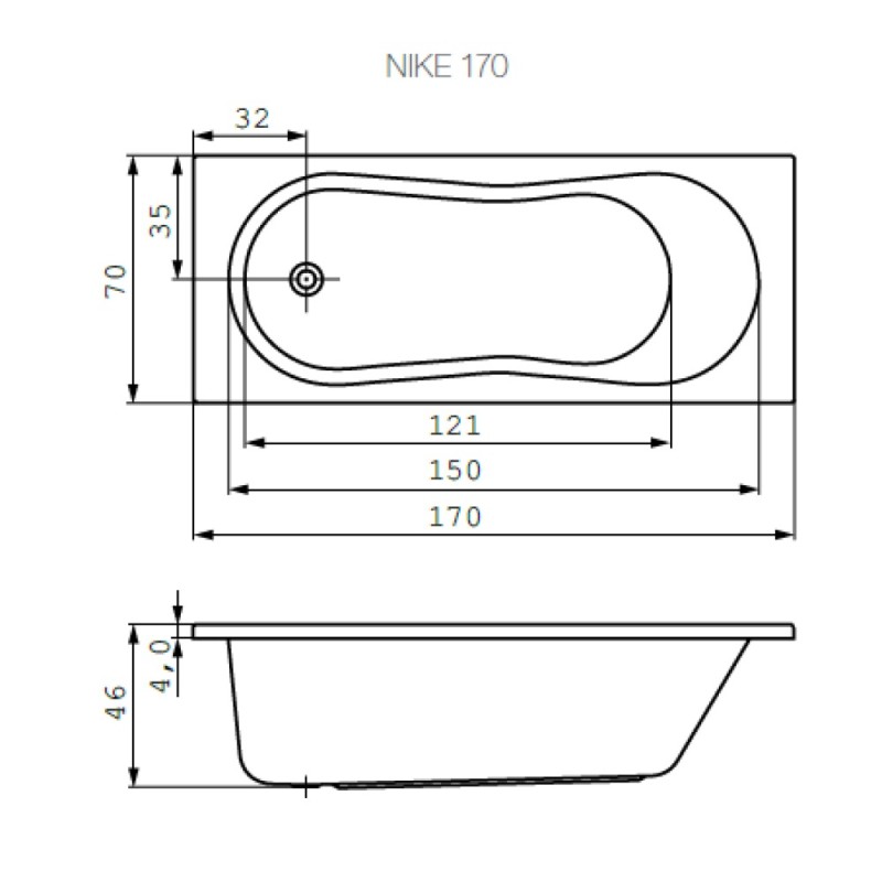 Ванна акриловая прямоугольная Cersanit Nike 170 x 70 см, белая, 301029