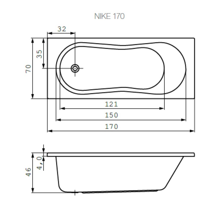 Ванна акриловая прямоугольная Cersanit Nike 170 x 70 см, белая, 301029