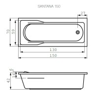 Ванна прямоугольная Cersanit Santana, 301034, белая, 150 х 70 см