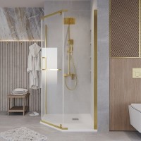 Душевой уголок Grossman Pragma 302.K33.03.9090.32.00, 90 х 90 см, стекло прозрачное, профиль золото сатин